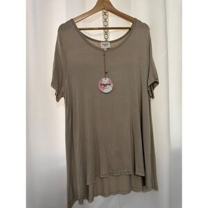 Hayden Los Angeles Womens XL Taupe Fringe Back Tunic Top Short Sleeve